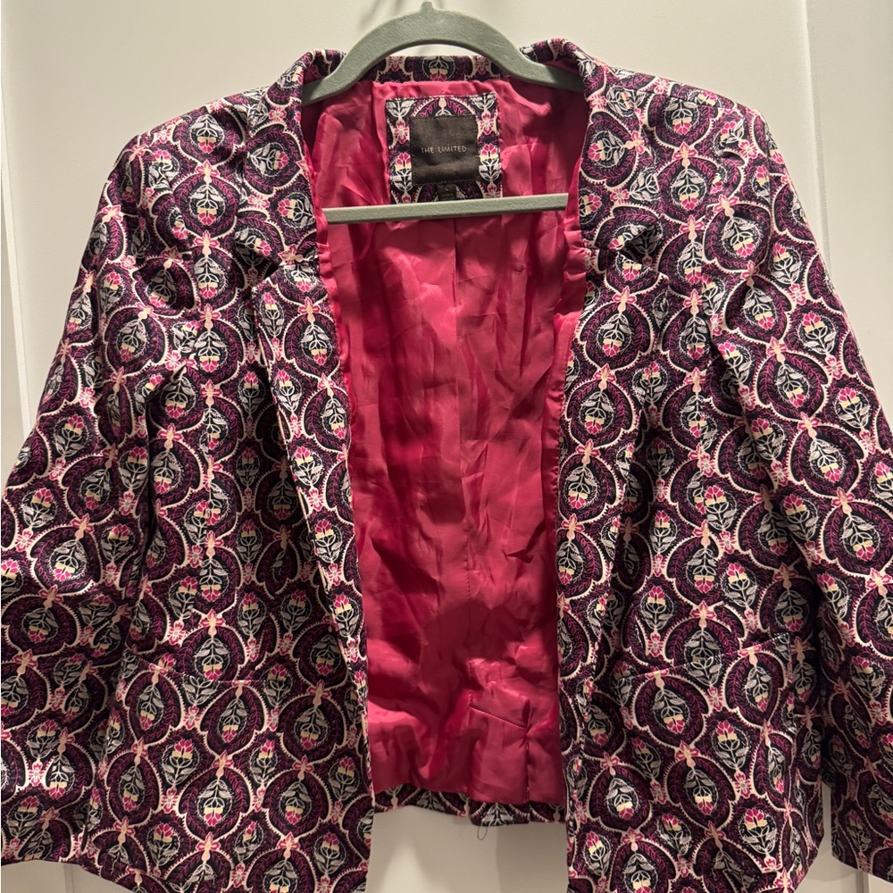 Pink and Black Floral Jaquard Patterned Blazer Jacket The Limited - Picture 5 of 9